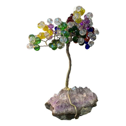 Arbol De La Vida En Cristal Con Base De Cuarzo, 14 Cm Altura Multicolor