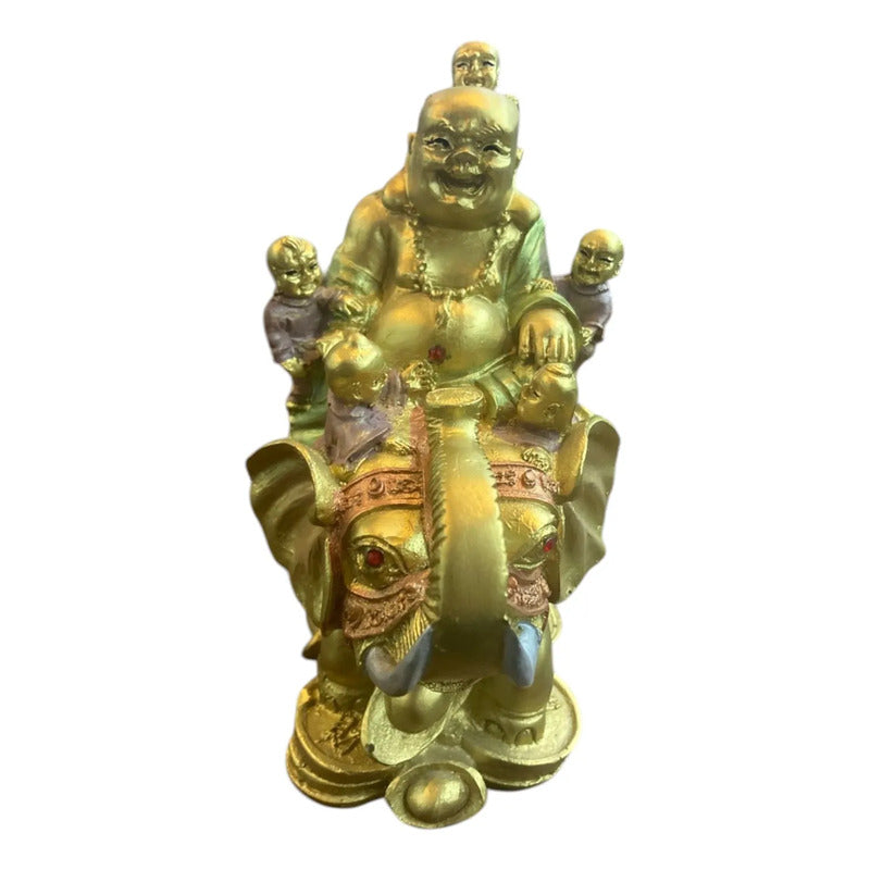 Buda Sonriente Con Elefante Y Monedas 15 Cm Dorado by HEREJE