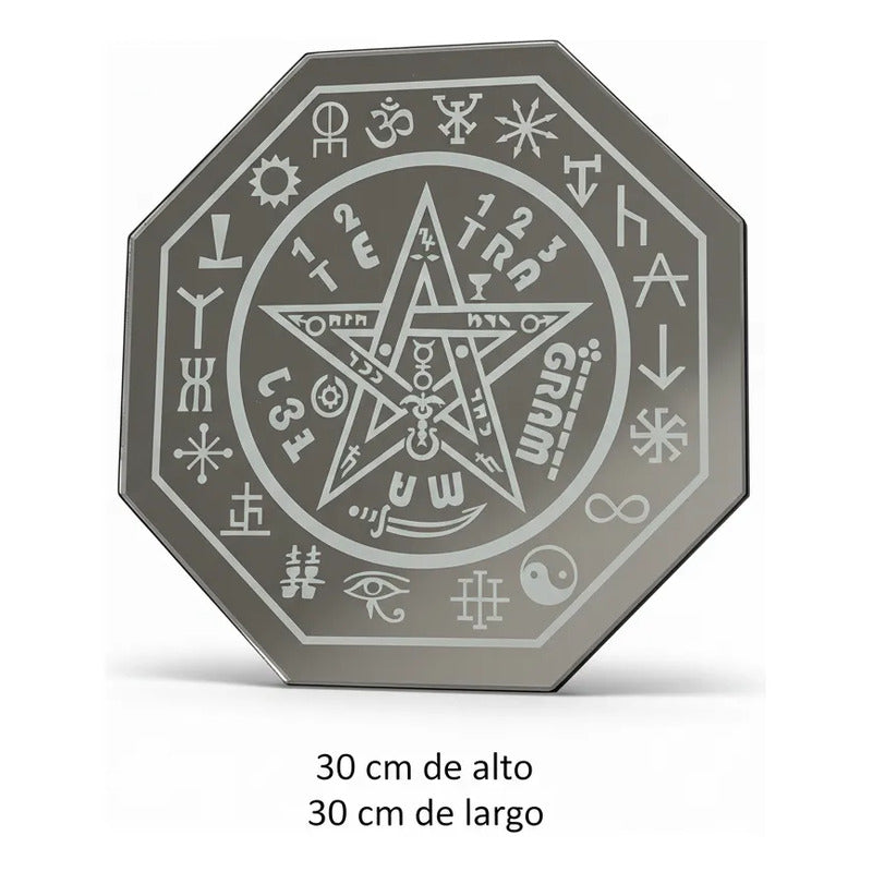 Espejo De 30 Cm Con Varios Grabados Artesanal A Elegir Tetrágramaton