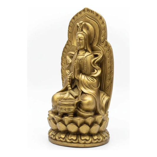 Figura Diosa Kuan Yin Resina 19 Cm Feng Shui Dorado