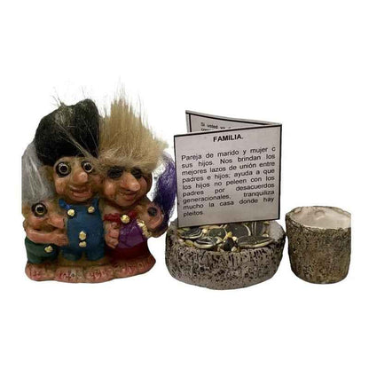 Troll Mini + Comedero + Semillas + Tarjeta Varios Modelos Familia 6cm