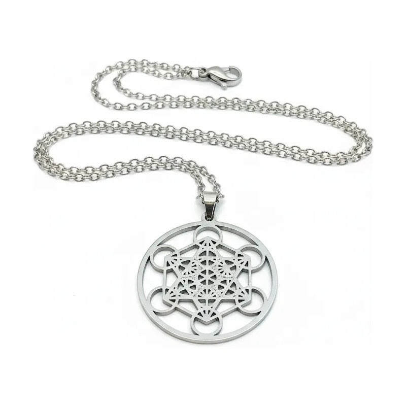 Metatron Dije De Acero Inoxidable Con Cadena Plateado