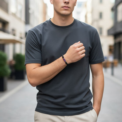 Pulsera Con Cuarzo Amatista Y Piedra Volcanica