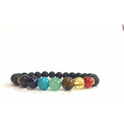 7 Chakra Quartz and Volcanic Stone Bracelet