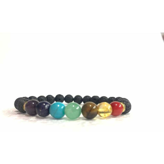 7 Chakra Quartz and Volcanic Stone Bracelet