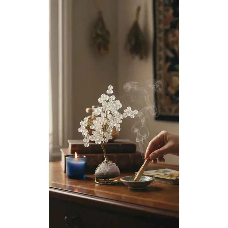 Arbol De La Vida En Cristal Con Base De Cuarzo, 14 Cm Altura Transparente by HEREJE