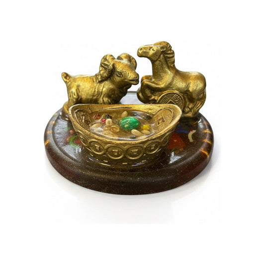 Caballo Con Cabra En Base Redonda 3x6 Cm Amuleto Año Chino.