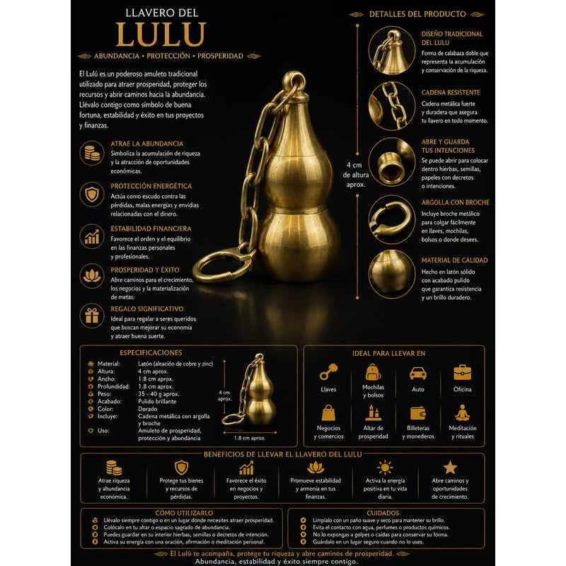 Llavero Wu Lou De Latón Feng Shui Amuleto 4 Cm Hu Lu, Gulu Dorado by HEREJE