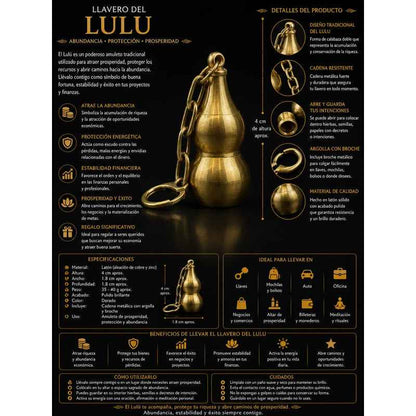 Llavero Wu Lou De Latón Feng Shui Amuleto 4 Cm Hu Lu, Gulu Dorado by HEREJE