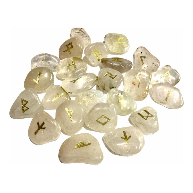 Runas Celtas Vikingas Grabadas En Cuarzo Blanco + Morral
