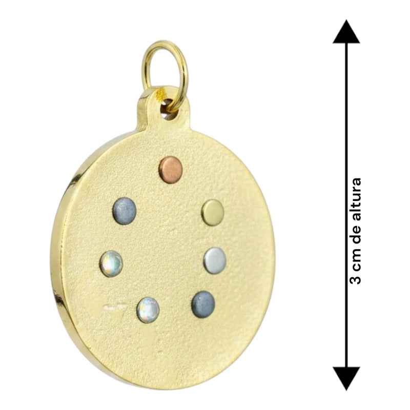 Dije Medalla Estrella 12 Puntas Amuleto Oro 12 Picos 30mm Azul