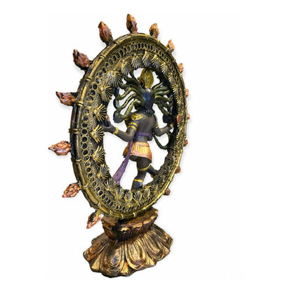 Shiva Nataraja Danza Cosmica 22.5x20x8cm Pintado A Mano. Bronce
