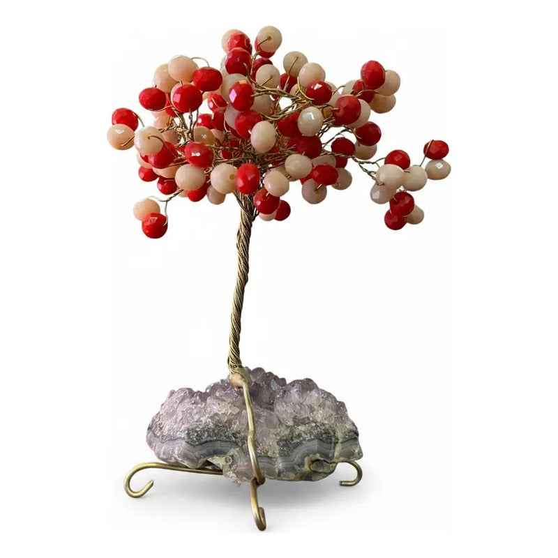 Arbol De La Vida En Cristal Con Base De Cuarzo, 14 Cm Altura Rojo/blanco by HEREJE