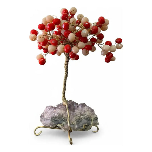 Arbol De La Vida En Cristal Con Base De Cuarzo, 14 Cm Altura Rojo/blanco by HEREJE
