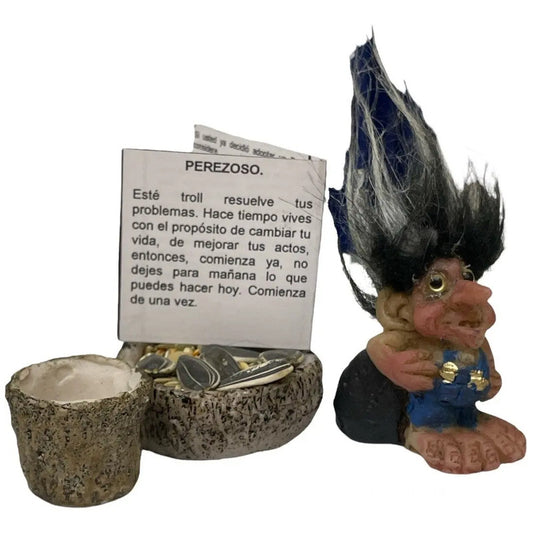 Troll Mini + Comedero + Semillas + Tarjeta Varios Modelos Peresozo 5cm by HEREJE