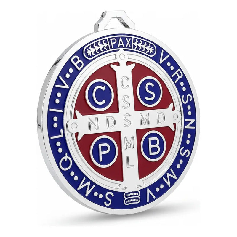 Medalla San Benito 13 Cm Altura Rojo O Azul 12 Cm Diametro Azul