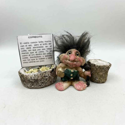 Troll Mini + Comedero + Semillas + Tarjeta Varios Modelos Cofrecito 5cm