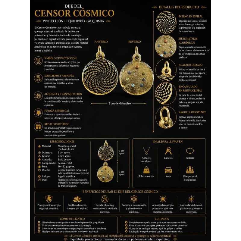Medalla Dije Sensor Cosmico Dorada Con Esmalte Negro 3 Cm Obscuro by HEREJE