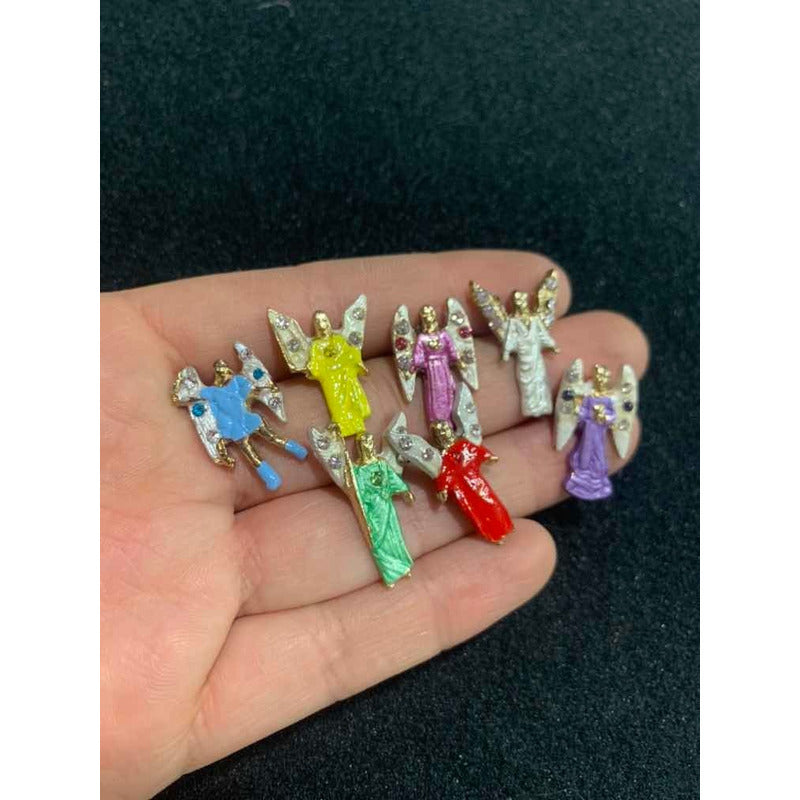 Juego 7 Arcangeles Dije Baño De Oro Con Cristal Miguel Jofie