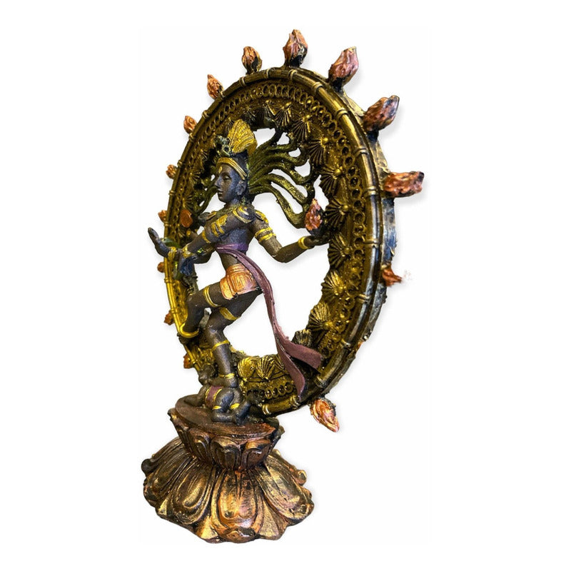 Shiva Nataraja Danza Cosmica 22.5x20x8cm Pintado A Mano. Bronce
