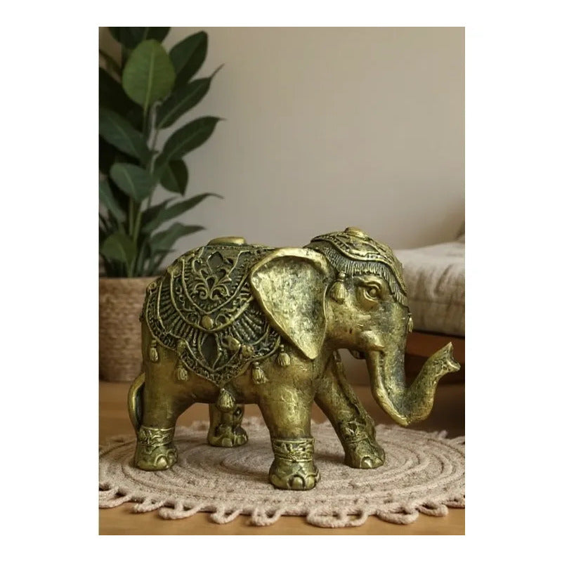 Figura Elefante Hindú Dorado Decoración Suerte 10cm Dorado Oscuro by HEREJE