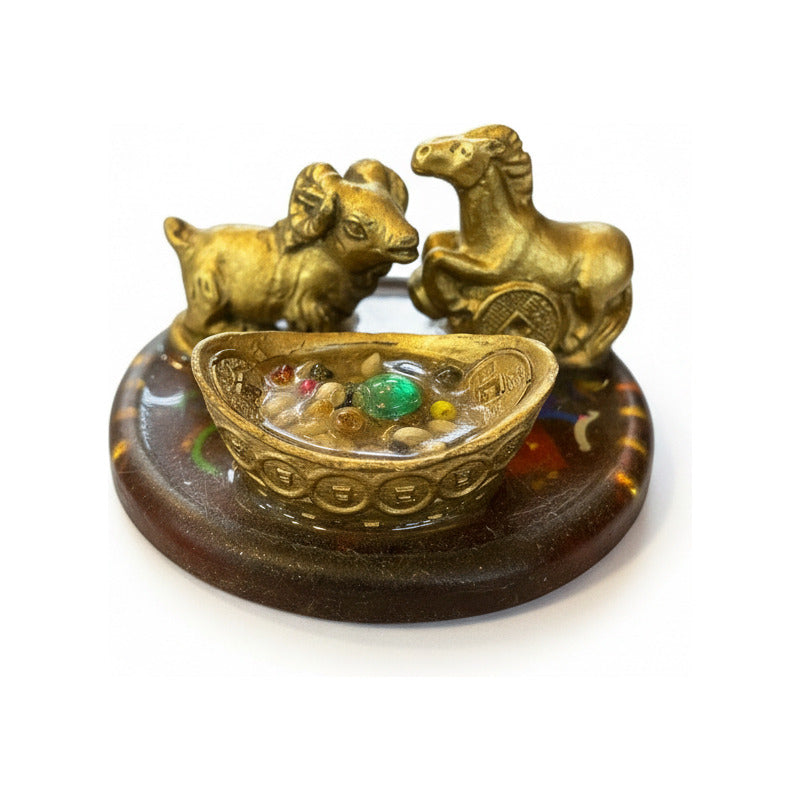 Caballo Con Cabra En Base Redonda 3x6 Cm Amuleto Año Chino.