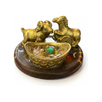Caballo Con Cabra En Base Redonda 3x6 Cm Amuleto Año Chino.