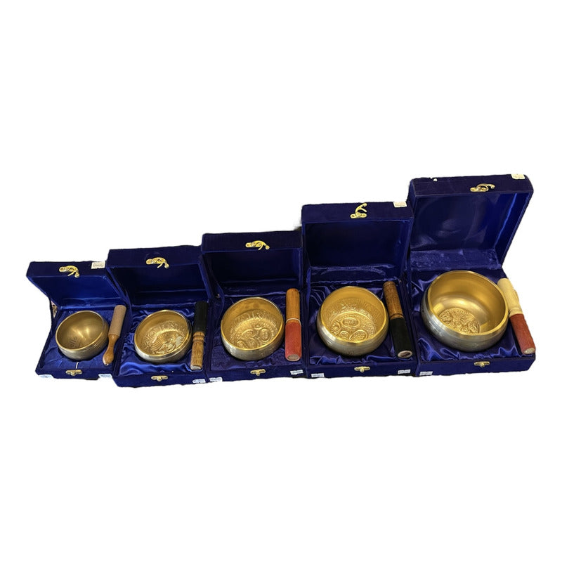 Cuenco Tibetano Lety Juego 5 Caja Dorado 7 Metales.