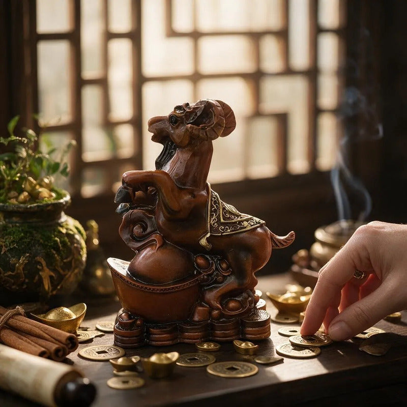 Cabra Chino Lingote Monedas Doradas 15 Cm Tipo Madera by HEREJE