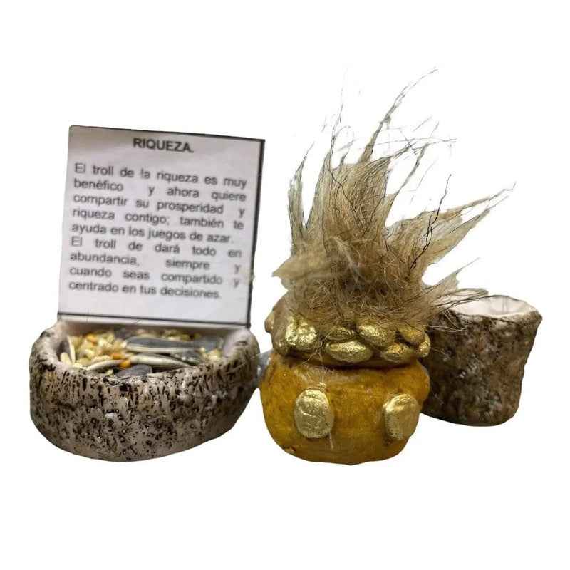 Troll Mini + Comedero + Semillas + Tarjeta Varios Modelos Riqueza 4.5cm