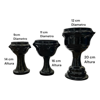 Sahumerio Copalera Porta Incienso Barro Vidriado 16x11x13 Cm Negro Lisa