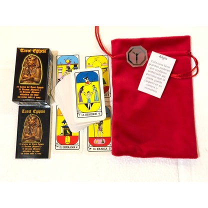 Tarot Egipcio Mini + Morral + Amuleto + Instructivo 8cm
