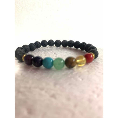 7 Chakra Quartz and Volcanic Stone Bracelet