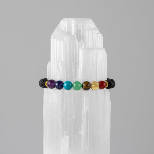 Pulcera 7 Chakras Cuarzo Y Piedra Volcánica