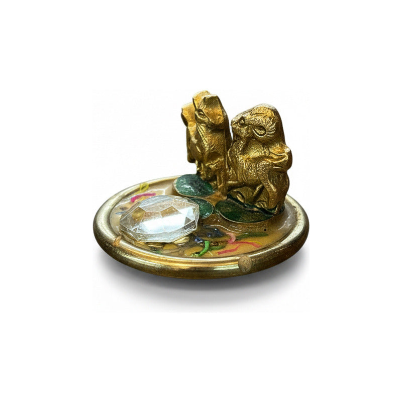 Caballo Año Chino En Argolla Y Cabra 3cm Alt 4.5cm Diametro Dorado