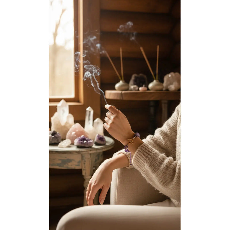 Pulsera De Cuarzo Separaciones De Metal En Hilo Ajustable Nudo Amatista 17 Cm