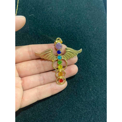7 Chakras Wings Pendant with Gold-Plated Crystal