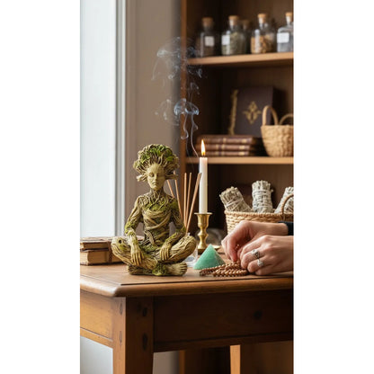 Figura Decorativa Dios De La Naturaleza Meditación Verde Claro by HEREJE