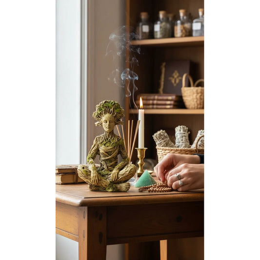 Figura Decorativa Dios De La Naturaleza Meditación Verde Claro by HEREJE