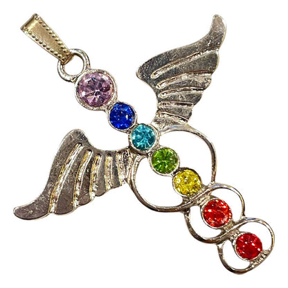 7 Chakras Wings Pendant with Gold-Plated Crystal