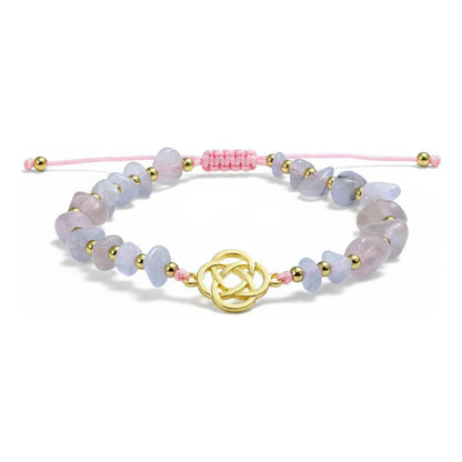 Pulsera De Cuarzo Separaciones De Metal En Hilo Ajustable Circulo Cuarzo Rosa 17 Cm