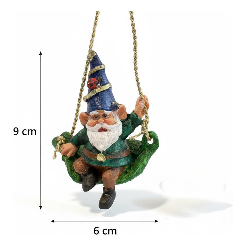Gnomo En Columpio Figura De Resina Decorativa De 9cm De Alto