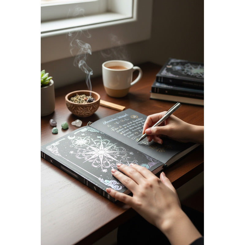 Libreta Grimorio Hojas Negras Para Rituales De Abundancia.