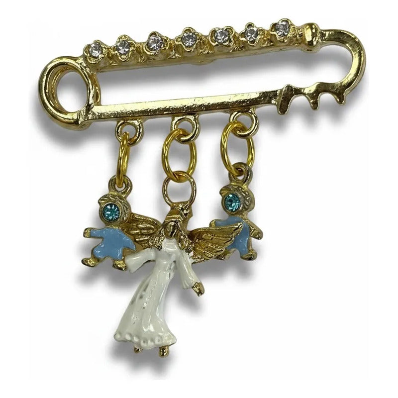 Angel De La Guarda Prendedor 7 Baños De Oro Con Cristal. Azul Azul by HEREJE