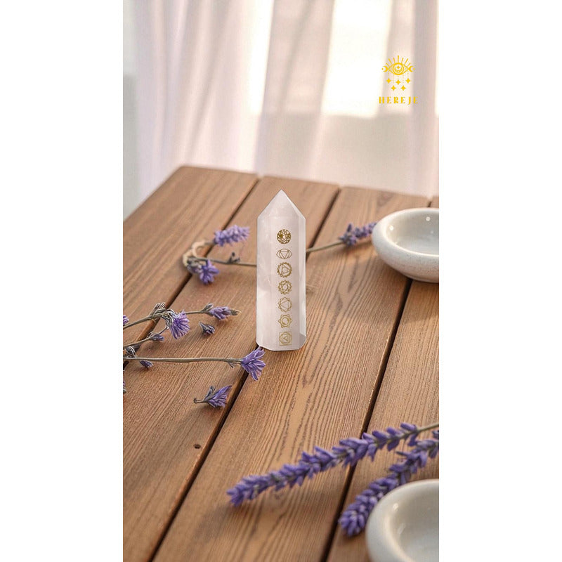 Obelisco De Cuarzo Con Los Chakras Grabados 7cm