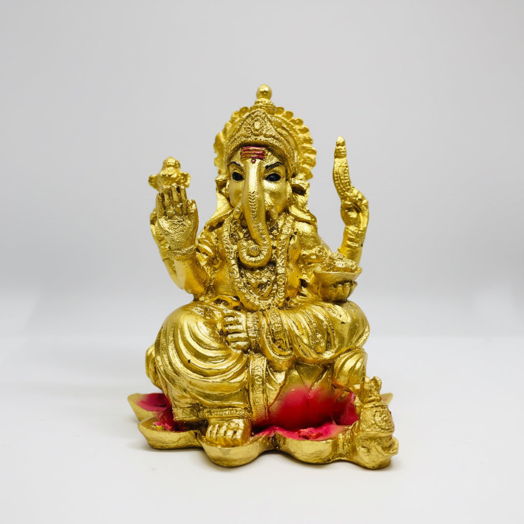 Ganesh Flor De Loto Figura En Resina Nacional