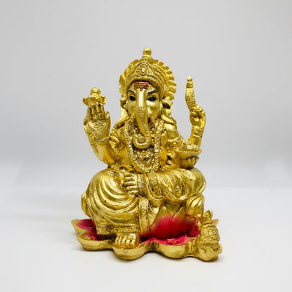 Ganesh Flor De Loto Figura En Resina Nacional