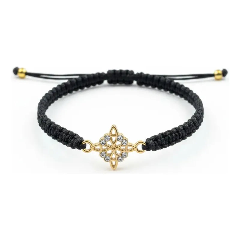 Pulseras De Hilo Tejido Artesanal. Nudo De Bruja Dorado Hilo Negro 18 Cm 25 Cm by HEREJE