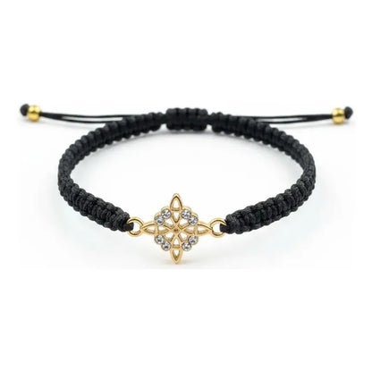 Pulseras De Hilo Tejido Artesanal. Nudo De Bruja Dorado Hilo Negro 18 Cm 25 Cm by HEREJE