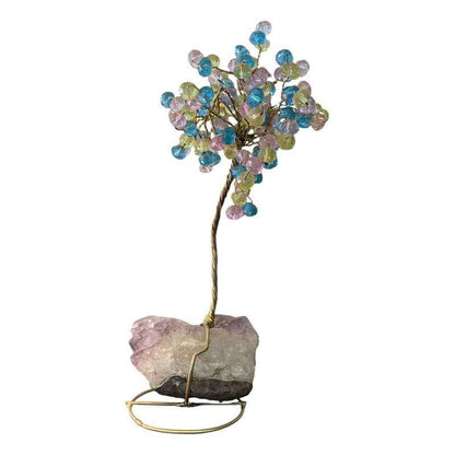 Arbol De La Vida En Cristal Con Base De Cuarzo, 14 Cm Altura Azul-amarillo-rosa by HEREJE